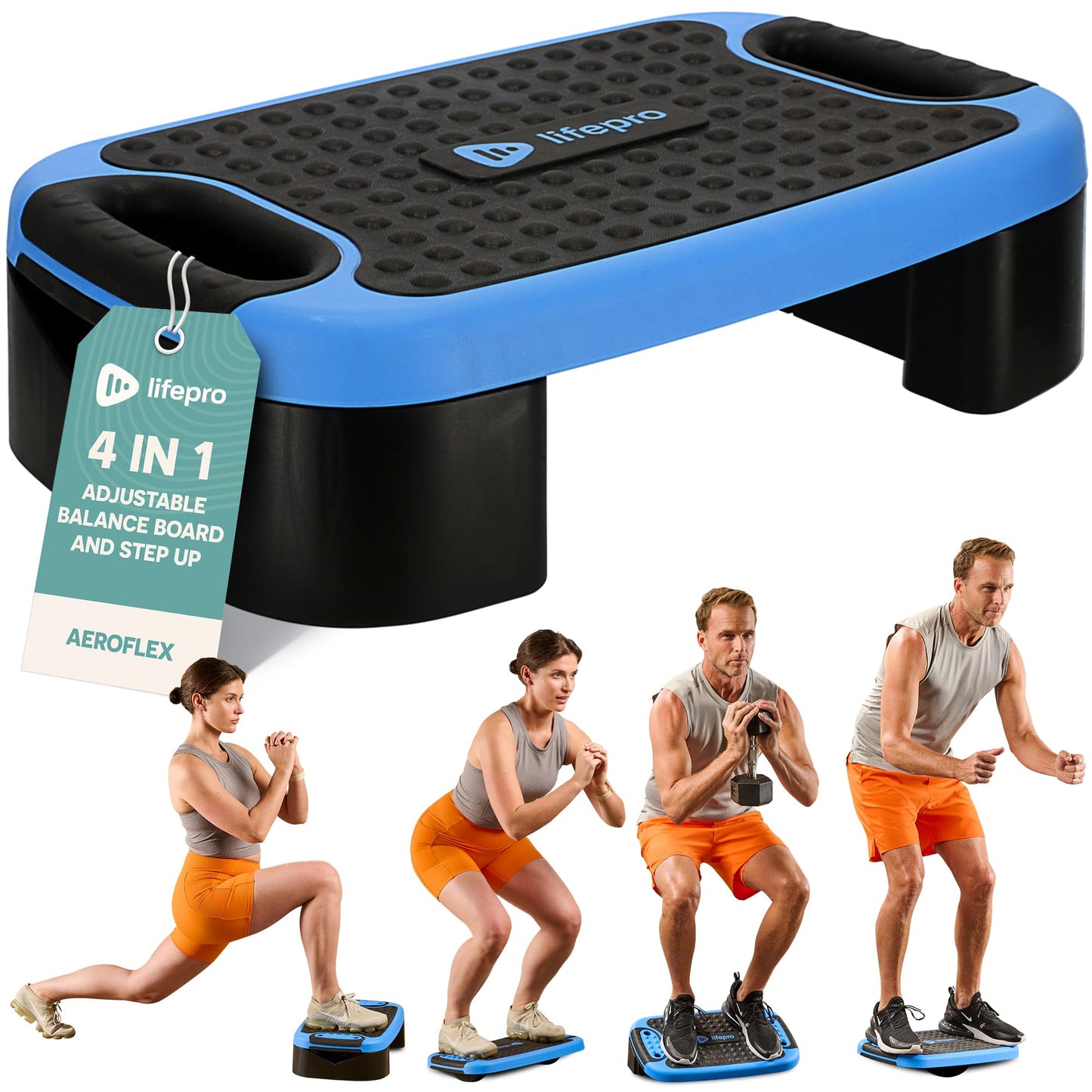 Lifepro 4-In-1 Aerobic Balance Board and Step Up Exercise Platform - Adjustable Multifunctional Balance Board Slant Board, Steppers for Exercise - Home Workout Non Slip Stepper Platform For Balance