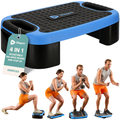 Lifepro 4-In-1 Aerobic Balance Board and Step Up Exercise Platform - Adjustable Multifunctional Balance Board Slant Board, Steppers for Exercise - Home Workout Non Slip Stepper Platform For Balance
