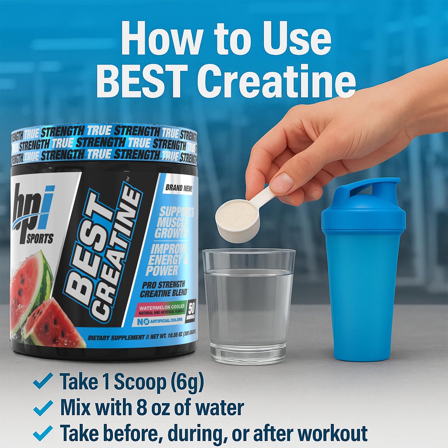 BPI Sports Best Creatine - Creatine Monohydrate Powder for Men & Women, Himalayan Salt - Strength, Pump, Muscle Growth, Muscle Definition - No Bloat - Watermelon Cooler - 50 servings - 10.58 Ounce