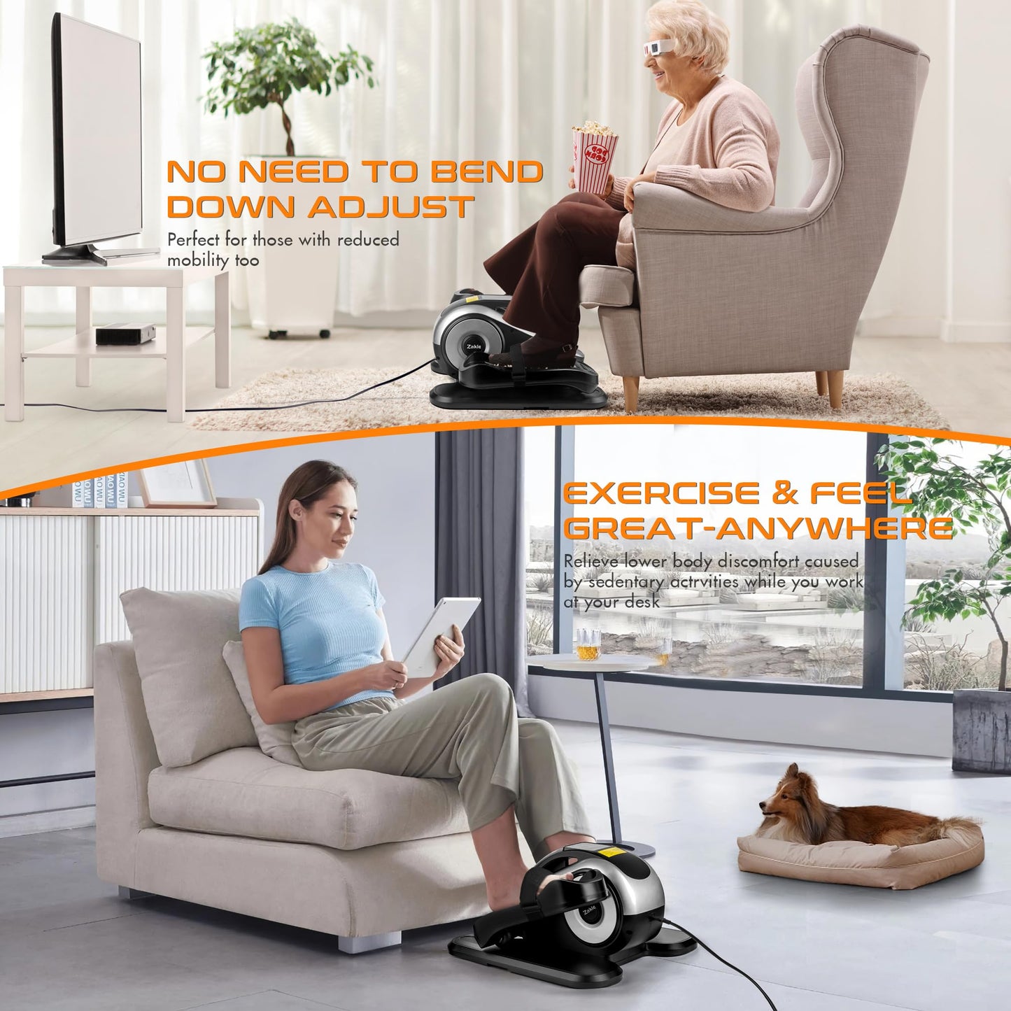 Zakle Under Desk Elliptical Machine, Electric Seated Pedal Exerciser w/Remote Control & 12 Adjustable Speeds, Fully Assembled Elliptical Training Machine for Home Office