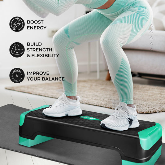 Yes4All 2-in-1 Adjustable Aerobic Stepper with Rocker Balance Board Legs for Home Workout, Step Exercise & Balance Training - Neo Green