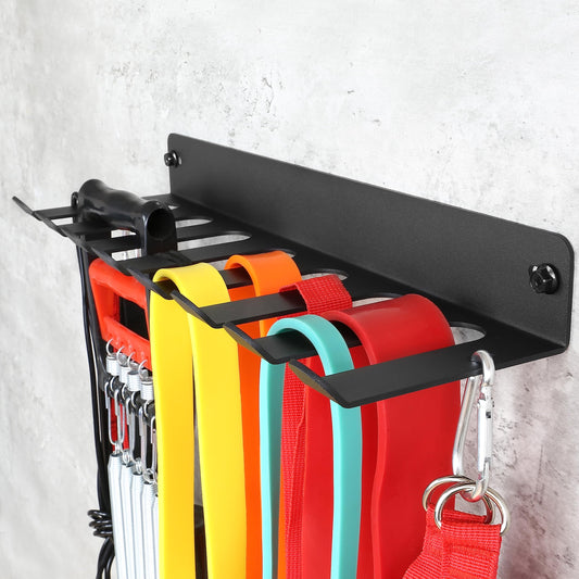 Multi-Purpose Gym Equipment Storage Rack Resistance Bands Storage Hanger Barbell Rack Heavy Duty Gym Rack for Exercise Bands, Lifting Belts and Jump Ropes (17" / 8 prongs)