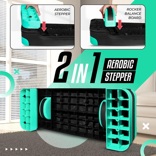 Yes4All 2-in-1 Adjustable Aerobic Stepper with Rocker Balance Board Legs for Home Workout, Step Exercise & Balance Training - Neo Green