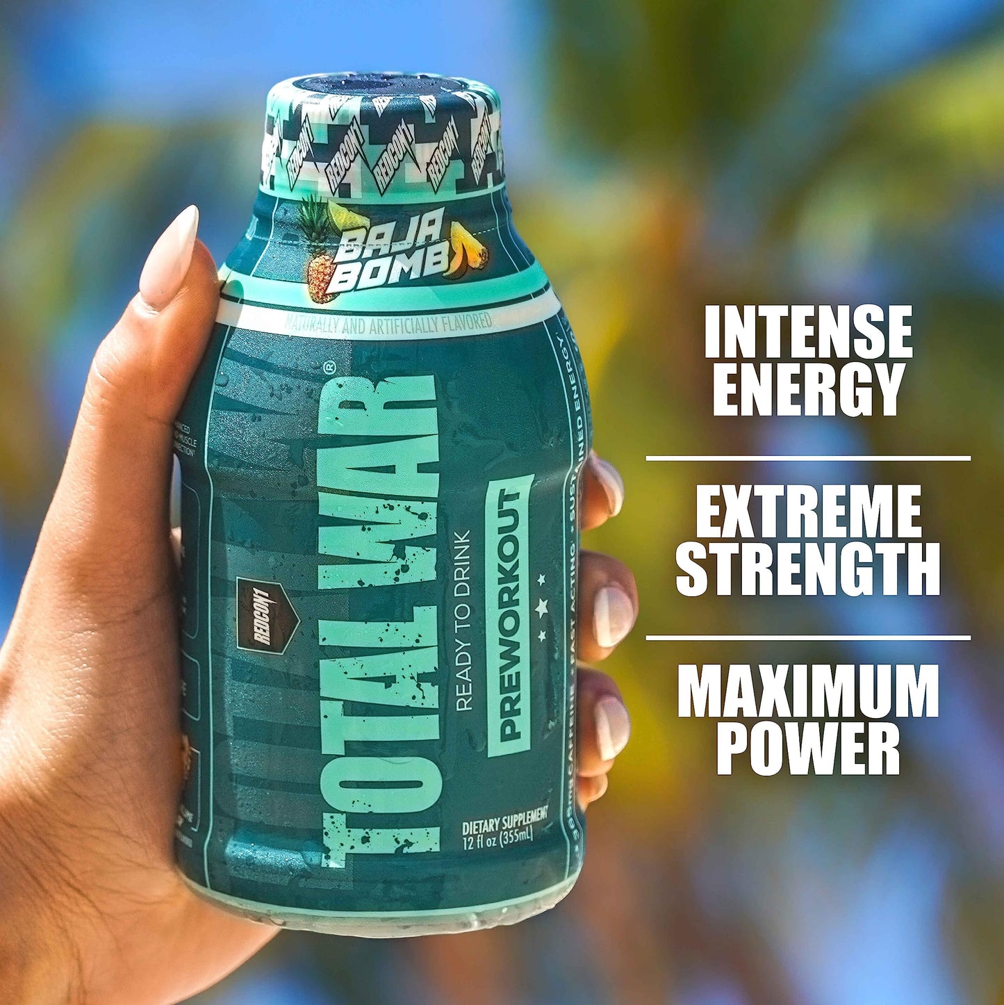 REDCON1 Total War Ready to Drink Preworkout, Vice City - 350mg of Fast Acting RTD Caffeine - Beta Alanine + Citrulline Malate for Increased Pump - Keto Friendly Workout Drink (12 Servings)