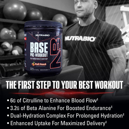 NutraBio Base Pre-Workout Powder 200mg Caffeine, Sustained Energy, Focus, Endurance, Pump, Sugar Free, Clean Preworkout for Men and Women - Beta Alanine, L-Tyrosine, 30 Servings - Lemon Lime