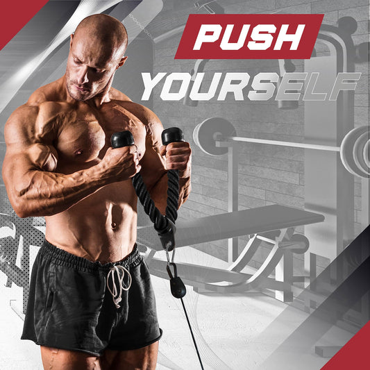 Yes4All Combo Double D Handle Cable Attachment, Tricep Rope/Tricep Pull Down Rope, Rotating Straight Bar, and V-Shaped Bar Handle
