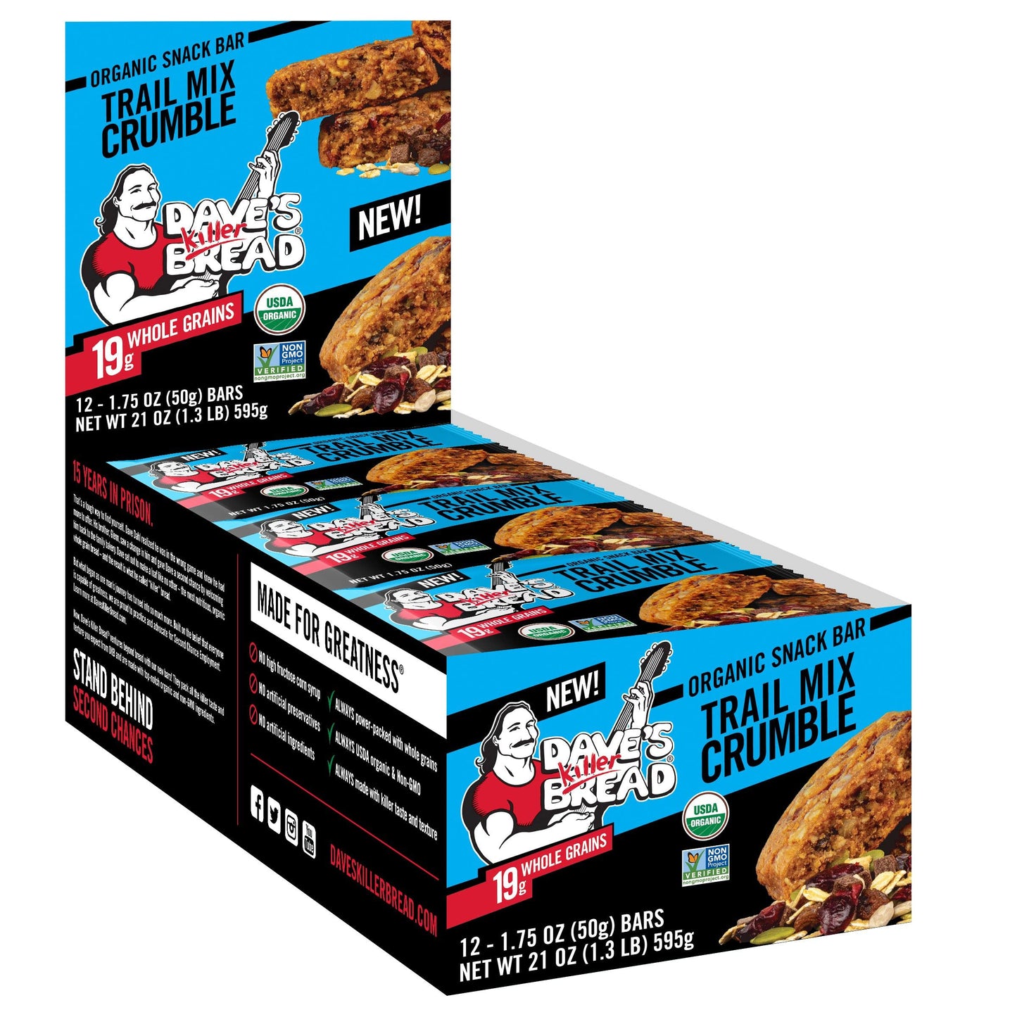 Dave's Killer Bread Trail Mix Crumble Organic Snack Bars, 12 Individually Wrapped Snack Bars (Pack of 1)